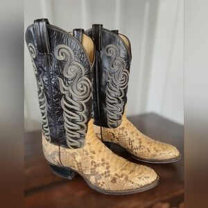 Vintage Tony Lama Exotic Python & Black Cowboy Boots- Men's Sz 12.5